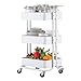 3-stufiger Rollwagen Auf Rädern Metallgitterkorb Lagerregale Eimer Organizer-Gestell Mit Griff Und 3 Hängenden Küchenschränken Wohnzimmer Büro Büro Kinderzimmer (Color : White)