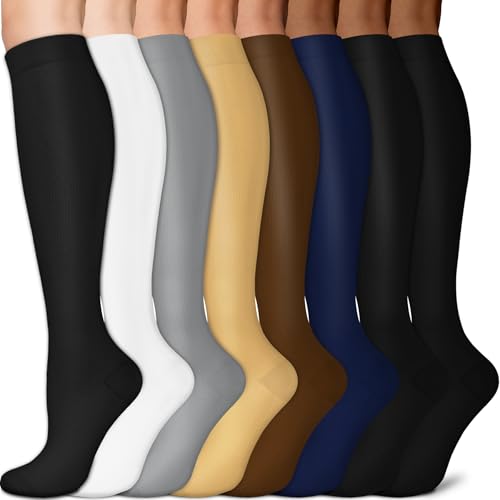 Image of 3 Pairs Knee High Graduated Compression Socks For Women and Men - Best Medical, Nursing, Travel & Flight Socks - Running & Fitness - 15-20mmHg