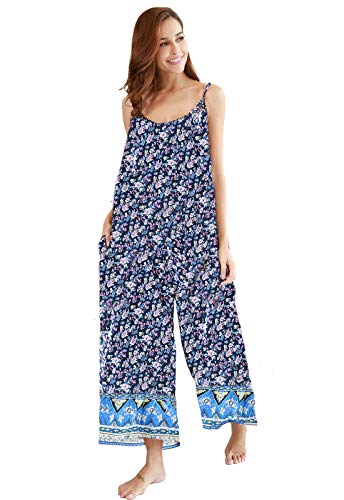 Image of BUENOS NINOS Women's V Neck Floral Maxi Dress Boho Printed Adjustable Spaghetti Strap Ethnic Beach Long Dress with Pockets