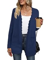 Newshows Cardigans for Women UK Lightweight Long Sleeve Scalloped Open Front Knitted Elegant Cardigan Navy Blue,L