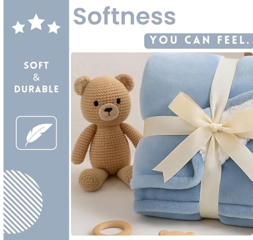 Image of VAS COLLECTIONS Baby Blanket Gift Set | 2-Layer Flannel & Sherpa Wrapping Sheet | Ultra Soft & Cozy | Newborn Boys & Girls | All-Season AC Blanket (130x105 cm, 800 g) (Gift Aqua, Baby (800g))