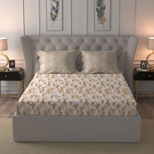 Image of Trident Celebration Queen Bedsheet Set, 100% Cotton Bedsheet for Double Bed (1 Queen Size Bedsheet with 2 Pillow Covers) Superior Softness, 144 Thread Count, Suitaible for Gifting - Shabnam Brown