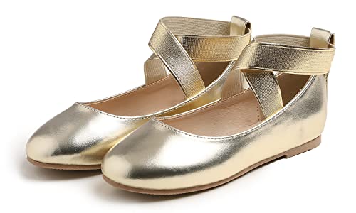 Feversole Elastic Belt Bailarinas Niña de Vestir - Zapatos Cómodos para Ceremonias - Ballet Flats Oro Pat Cinturón 31
