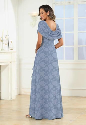 Chiffon Floral Mother of The Bride Dress with Cape Sleeves Ruffles Formal Evening Gowns for Women2