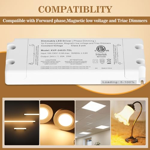 Image of 25W Dimmable LED Driver, 120V AC to 24V DC Transformer Electric Power Supply Adapter, 25W LED Dimming Driver, Electric Power Supply Compatible with lutron, leviton Dimmers 1 Pack