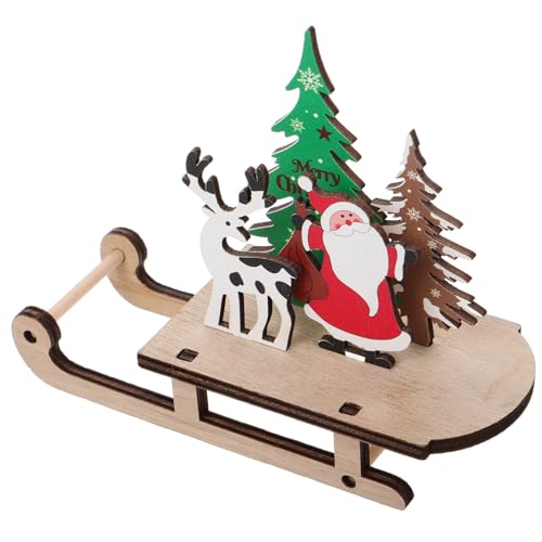 TOYANDONA Adornos De Madera Para Árbol De Navidad Sleigh Santa y Muñeco De Decoraciones Festivas Para Interiores y Exteriores Navideños Originales