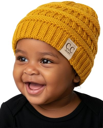 Funky Junque Baby Winter Hat β Cute Newborn Beanie, Infant Girl Hats 0β12 Months, Soft Knit Baby Beanies for Boys & Girls, Cozy Warm Stocking Stuffer Gift: Mustard