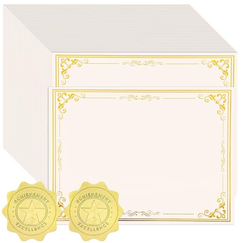 100 Sheets Certificate Paper with 100 Pcs Gold Seal...