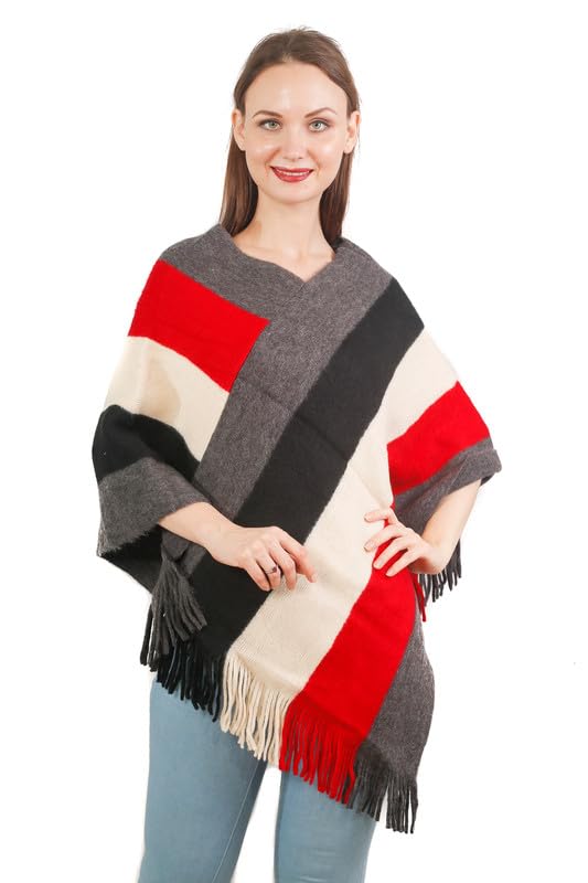 MANRA Women’s Elegant Knitted Poncho Top with Stripe Patterns and Fringed Sides for Winter (SC 09)-picture-41