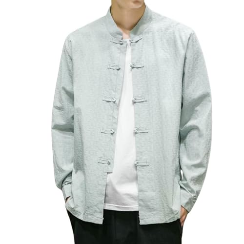 Chemise homme coton lin confortable style rétro bouton grenouille