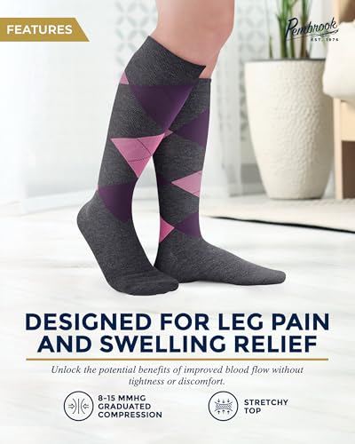 Image of Pembrook Bamboo Viscose Light Compression Socks - 3 Pairs | 8-15 mmhg Compression Socks | Knee High Comfort Support Socks