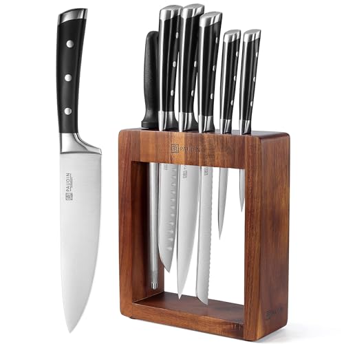 PAUDIN Messerblock Set, Messerset 7-teilige, Messerset mit Messerblock, Scharfes Küchenmesser Set mit Holzblock, Profi Messer Set mit Kochmesser Brotmesser aus Hochwertigem Edelstahl und ABS Griff