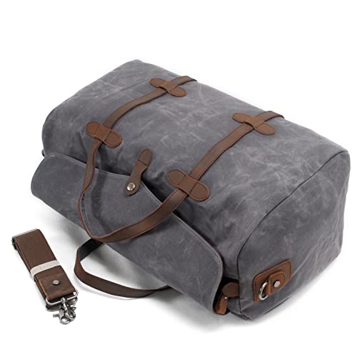 women Vintage Pure Cotton Canvas Leather Travel Duffle Bags Large Capacity Weekend Overnight Men Hand Luggage Big (Black)2