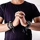 Manfnee 6PCS Geflochtenes Lederarmband für Männer Frauen Holzperlen Manschette Wickelarmband Einstellbar