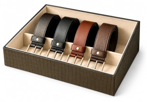 Image of La Trove 5 Slot Belt Organizer Display Tray for Men, Olive Green | Stackable tray keeps formal, casual and leather belts arranged neatly in wardrobe, closet, drawer, dresser or dressing table