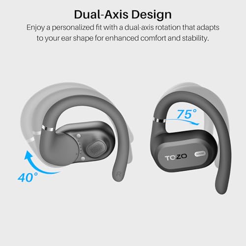 TOZO OpenWear Open Ear Headphones, Adjustable Ear Hooks, Ultra Comfort, Punchy Bass Bluetooth Headphones 5.4 with Smart Digital Display, Immersive Audio Earbuds, Stereo Bass, Fast Charging - Image 3