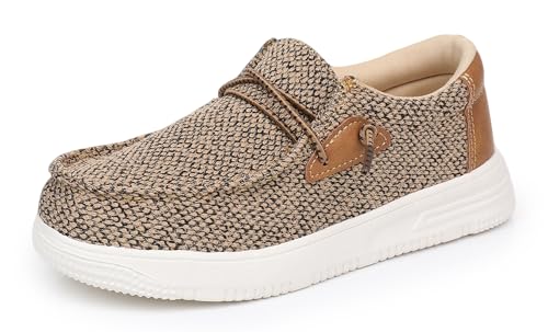 Ahannie Kids Slip On Loafers Boys Girls Casual Dress Shoes Brown/Khaki