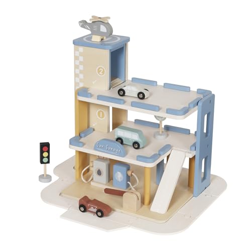 Jouet de parking en bois, avec voitures et hélicoptères, garage à 3 étages, avec rampe, ascenseur et accessoires, jouet Montessori en bois, pour enfants à partir de...