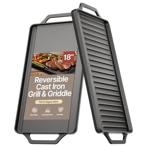 Bakken 18” Reversible Cast Iron Griddle, Flat & Grill Side,