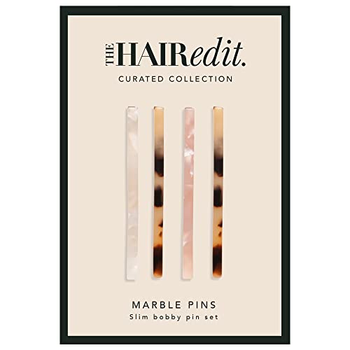 The Hair Edit Marble Bobby Pins - Slim Multicolor Tortoise Acetate Fashion Hair Clips 4 pack
