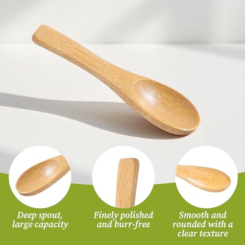 Piriuuo 4 Stück Kleine Holzlöffel, 9 x 2,1 cm Mini Holzlöffel Gewürzlöffel mit Kurzem Griff Honiglöffel Runder Teelöffel Kleine Löffel Umweltschutz Holzlöffelfür Salz, Zucker, Gewürze, Kaffee