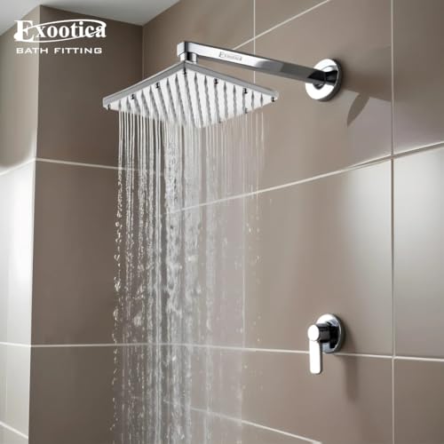 Image of Stainless Steel 304 Shower Head | 1Pc, 6 x 6In Size, Silver | Heavy Metal, Ultra Slim Square Luxury Bathroom Overhead Shower - Sandwhich