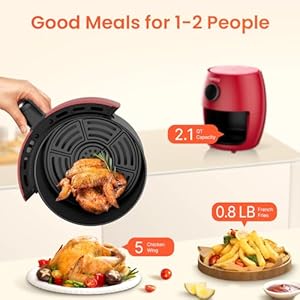Small compact air fryer 21qt 4 in 1 small mini airfryer bake roast reheat 98 less oil adjustable temperature control w 12h timer quiet nonstick dishwasher safe basket bpa free red  urban country home decor