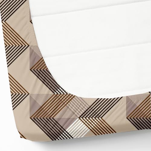 Image of IVAZA Ezyption Cotton Super Soft 240 TC Elastic Fitted All Around Elastic Printed King Size Double Bed Bedsheet with 2 Pillow Cover 72 inch X 78 inch Brown Zig Zag