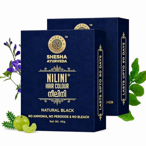Image of SHESHA AYURVEDA Combo Of Ayurveda Nilini Hair Colour - 100% Ayurvedic, No Ammonia, No Bleach,No Peroxides, Natural Black Colour - 40G Pack Of 2 (Black)