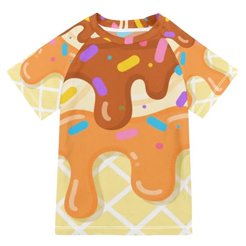 Cute Ice Cream Pattern Bathing Suit Girls Short Sleeves Athletic Shirt Swimwear Beach Tops 3T