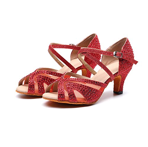 Ladies Ballroom Latin Dance Shoes Color Rhinestone Ballroom Party Performance Shoes 3.5 Inch Ladies High Heels
