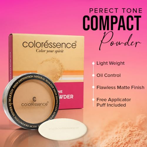Image of Coloressence Perfect Tone Compact Powder, Ivory Beige, 10gm with FREE Applicator Puff | For All Skin Types | Long Lasting | Lightweight | Waterproof | Sweatproof