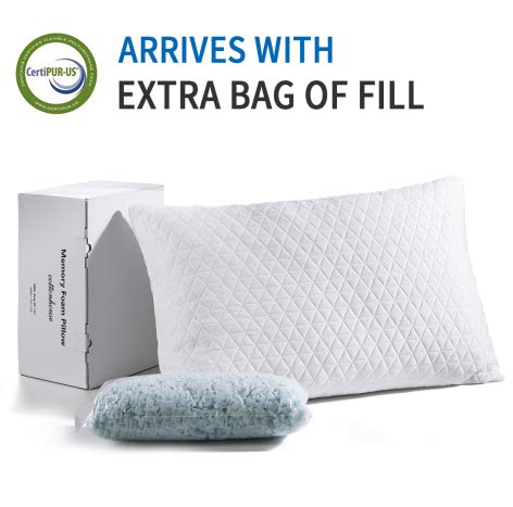 Bed Pillow with Shredded Memory Foam and Cooling Bamboo Washable Zipped Cover Adjustable Loft Sleeping Pillow Queen Size