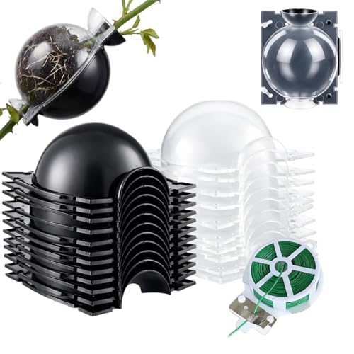 12 Dispositivo de Injerto de Plantas Reutilizable, Caja de Cultivo de Raíces, Bola de Propagación de Alta Presión, para árboles frutales Cultivo, Reproducción, Enraizamiento-6 Negras+6 Blancas-(L)