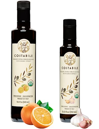 Aceites de oliva infusionados con ajo y naranja