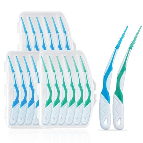 WQINX Dental Floss Picks Portable Soft Silicone Interdental Brush,Floss Picks for Teeth, Disposable interdental Brush, Adaptive Interdental Brush for Cleaning Teeth Healthy (Blue+Green, 72pcs)