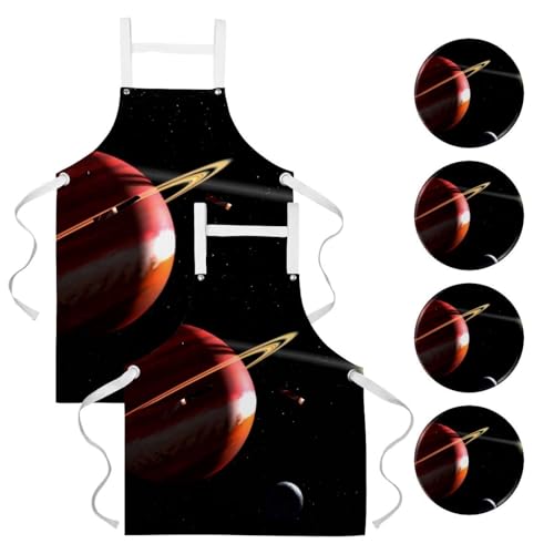 Lot de 2 tabliers de cuisine Planète Jupiter Espace avec 4 broches