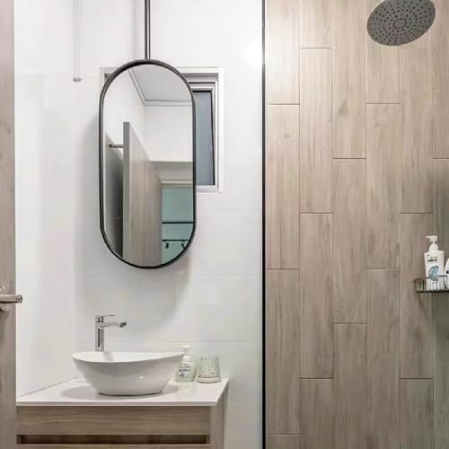 DLAZUM Espejo de baño Flotante, Espejo de Maquillaje multifunción montado en la Pared para el hogar, Espejo de salón de Afeitar para Colgar en el Techo, Espejo de Vidrio con Marco de Metal para gua