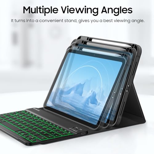 FINTIE Hülle mit Tastatur für iPad A16 11 Generation/10 Gen (11/10.9 Zoll, 2025/2022), 7-farbige Hintergrundbeleuchtung, Magnetische abnehmbare Bluetooth-Keyboard Hülle mit Stifthalter, Schwarz 4
