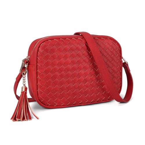 Image of AFKOMST Woven Crossbody Bags for Women Small Boho Purse with Roomy Space | Vegan Leather Camera Bag; Lightweight; Fits iPad mini, Long Wallet; Hands-Free Everyday
