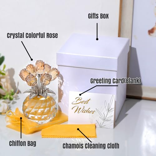 Ornalrist Crystal Gold Roses Flower Figurine with Vase - Image 4
