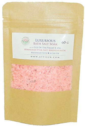 Attis Lujosa sal de baño remojo con aceite de lirio del valle F, sal rosa del Himalaya, aceites de magnesio, arcilla de caolín