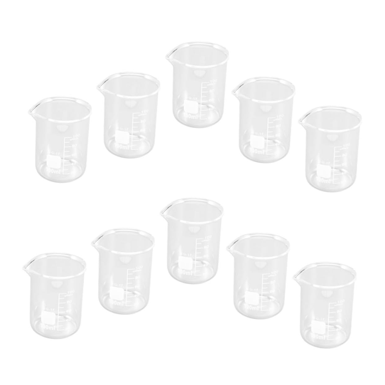 Lot de 10 Tasses à Mesurer en Verre 100 Ml, Béchers Gradués pour Dosage Précis en Pâtisserie et Laboratoire