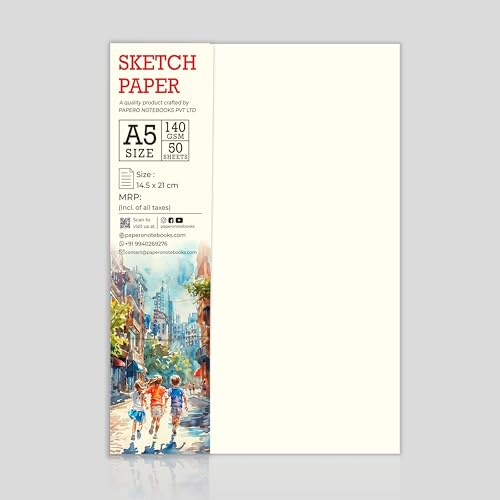 Image of PaperO A5 Sketch Loose Leaf Paper /Drawing Sheets | 140 GSM | 50 Sheets | Size (21 x 14.5 cm) | Ideal for Artists & Designers