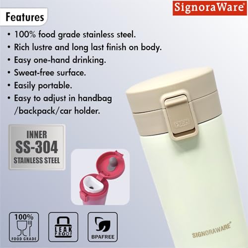 Image of Signora Ware Stainless Steel Hot Pour Coffeemate Insulated Mug, Vacuum Insulated Tea Coffee Mug, Travel Coffee Mug with Lid, 8 Hours Hot and 14 Hours Cold, 300 Ml,Set of 1, White