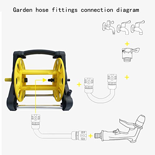 Mobile Garden Hose Reel Rack Hose Storage Rack Cart Stand for 65 Feet 1/2 Inch Hose Apply To Household Gardening and Cleaning. Equipped 3 pcs quick hose connector,1pcs tap connector,2pcswall hook. - Thumbnail 5