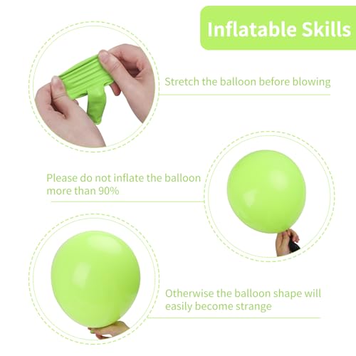 Image of RUBFAC Lime Green Balloons 129pcs Light Fruit Neon Green Latex Balloon 18 12 10 5 Inch Garland Arch Kit for Soccer Sports Party Match Game Day Night Birthday Dinosaur Jungle Baby Shower Decoration