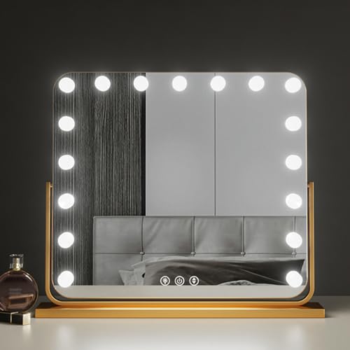 Espejo de maquillaje rectangular con luces LED de escritorio y espejo cosmético de tocador 7