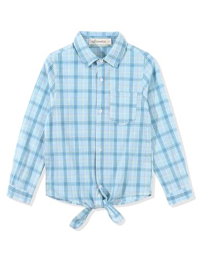 Image of Noomelfish Girls Long Sleeve Button Down Shirt Tie Front Western Tops Cowgirl Outfit (5-14 Years)