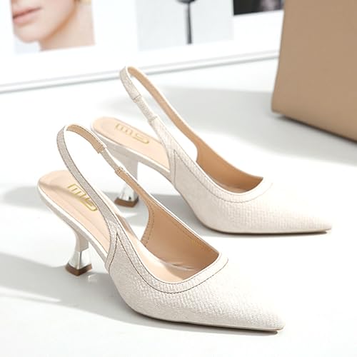 Women's Slingback Kitten Heel Pumps with Elastic Strap Fashion Closed Pointed Slip-On Wedding Dress Mule High Heels Casual Party Comfortable High Heels4